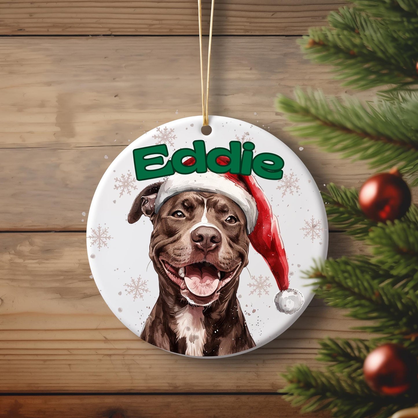 Personalized Pet Dog Christmas Ornament - Custom Name & Santa Hat Design
