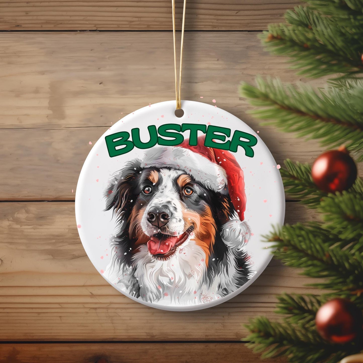 Personalized Pet Dog Christmas Ornament - Custom Name & Santa Hat Design