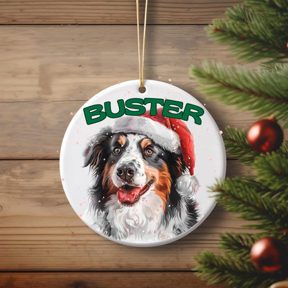 Personalized Pet Dog Christmas Ornament - Custom Name & Santa Hat Design