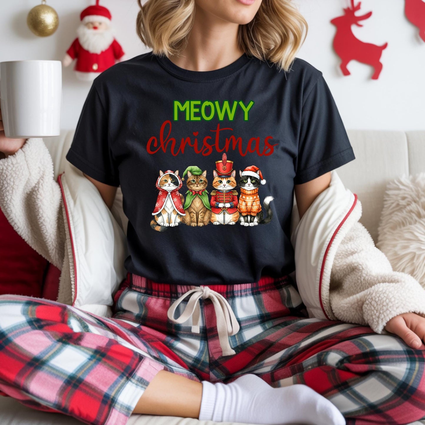 Meowy Christmas Cat Shirt | Cute Xmas Kitties Tee | Holiday Cat Lover Gift | Funny Christmas Outfit | Festive Feline Apparel